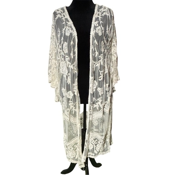 Francesca's Collections Other - Women's Lace Cardigan Floral Crochet Sheer Beach Cover Ups Long Open Kimono lg